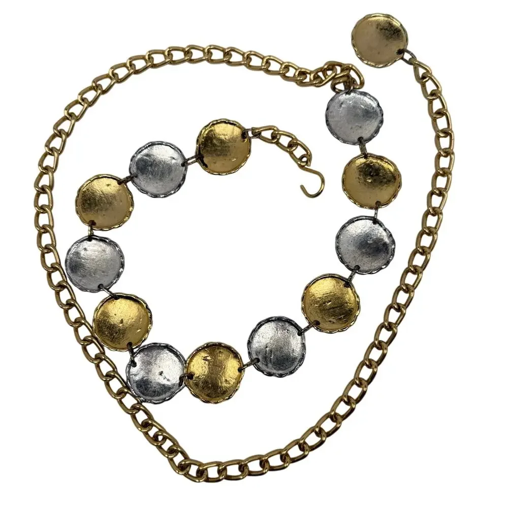 Vintage Disc Chain Belt Gold Silver Medallion Boho Glam Statement Size 55